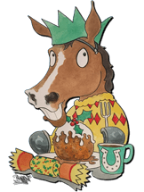 Cartoon of racehorse eating a cooked breakfast